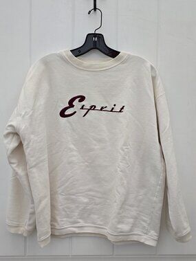 Vintage Esprit Cream Sweatshirt Burgundy Embroidered Script Logo 100% Cotton Siz